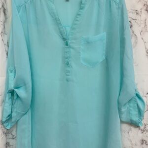 Maurices Aqua V-Neck Tunic with Roll Sleeves